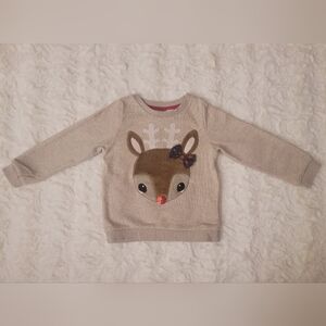 H&M Girl Cream Long Sleeve Rudolph Reindeer Sweatshirt Size 2-4Y